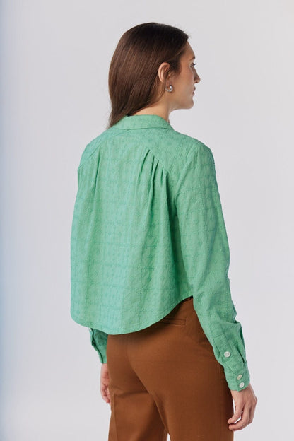 Iris Blouse in Jade Green Embroidered Cotton Tops CHRISTINE ALCALAY