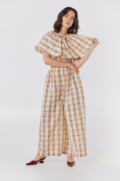 Izzy Blouse in Lemon Yellow Plaid Cotton Blend Tops CHRISTINE ALCALAY