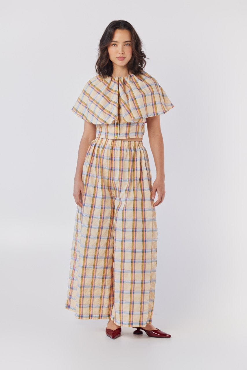 Izzy Blouse in Lemon Yellow Plaid Cotton Blend Tops CHRISTINE ALCALAY