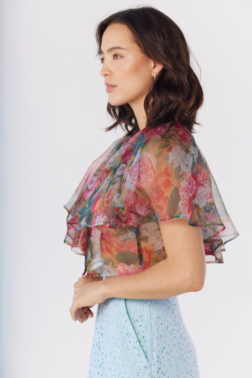 Izzy Blouse in Pom Floral Silk Organza Tops CHRISTINE ALCALAY