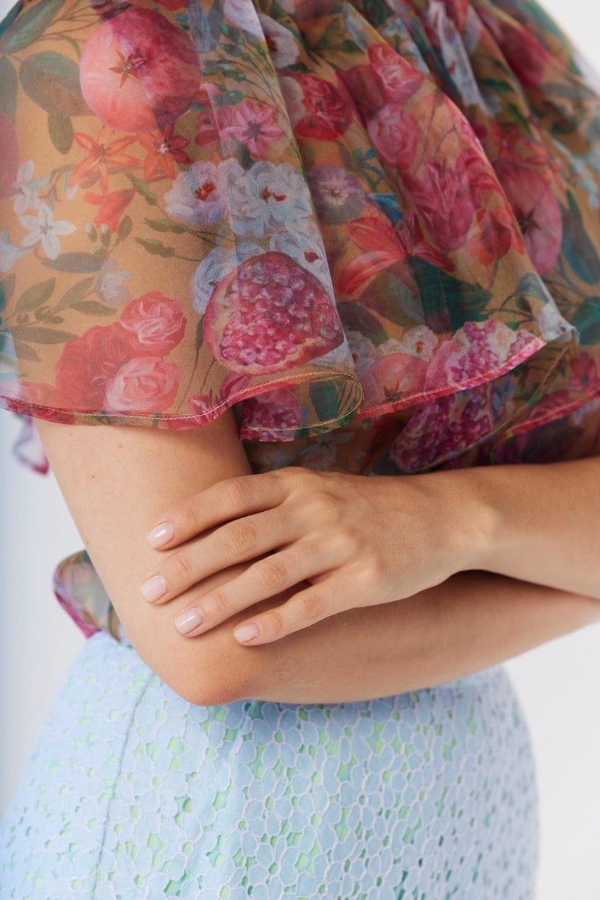 Izzy Blouse in Pom Floral Silk Organza Tops CHRISTINE ALCALAY