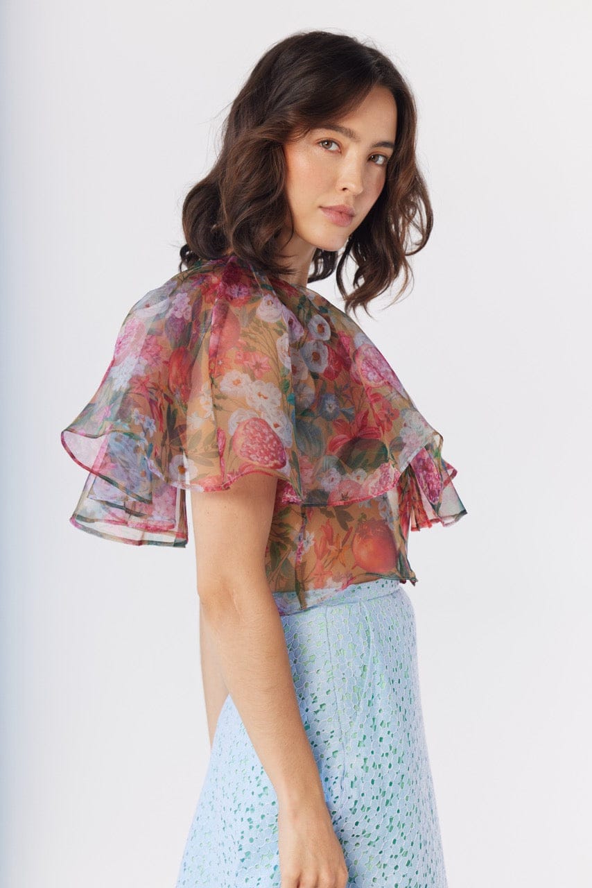 Izzy Blouse in Pom Floral Silk Organza Tops CHRISTINE ALCALAY