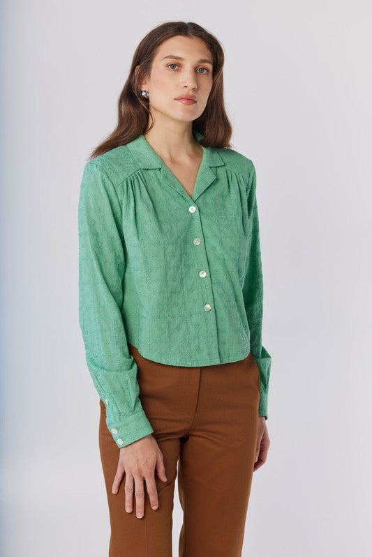 Iris Blouse in Jade Green Embroidered Cotton Tops CHRISTINE ALCALAY Jade Green Extra Small