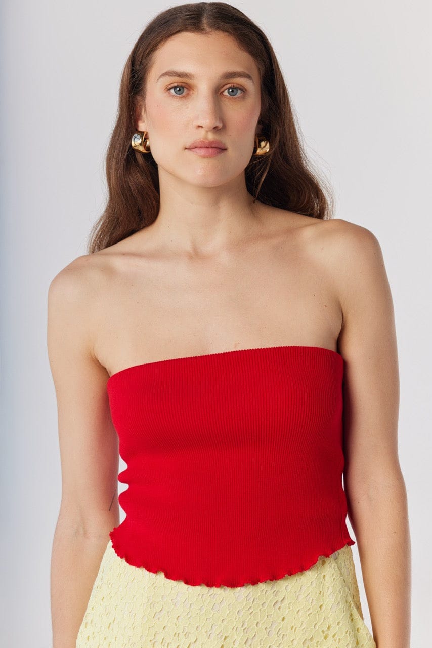 Janet Tube Top in Tomato Pima Cotton Tops CHRISTINE ALCALAY