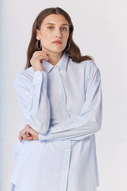 Jose Shirt in Blue Stripe Seersucker Tops CHRISTINE ALCALAY