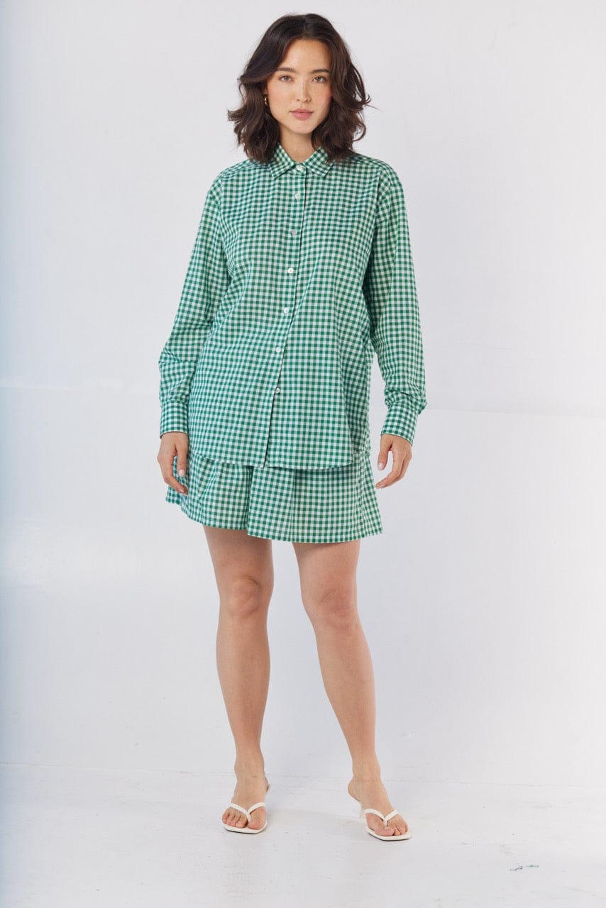 Jose Shirt in Malachite Green Gingham Cotton Blend Tops CHRISTINE ALCALAY