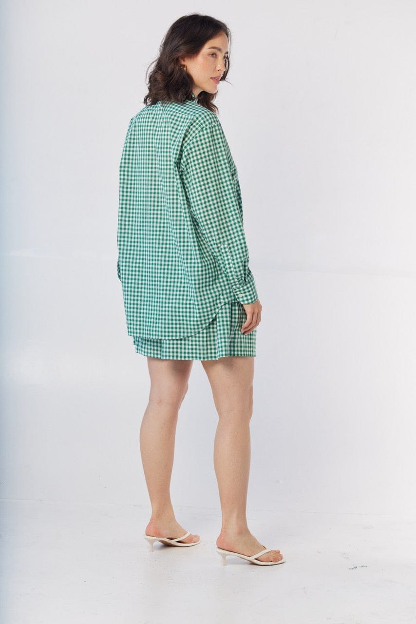 Jose Shirt in Malachite Green Gingham Cotton Blend Tops CHRISTINE ALCALAY