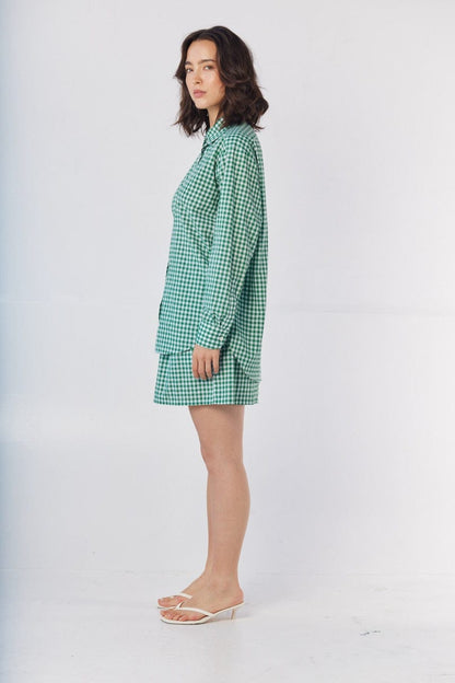 Jose Shirt in Malachite Green Gingham Cotton Blend Tops CHRISTINE ALCALAY