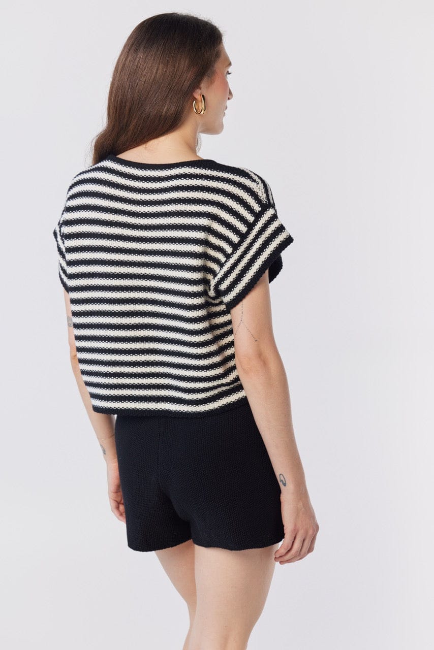 Kerry Tee in Black Stripe Pima Cotton Tops CHRISTINE ALCALAY