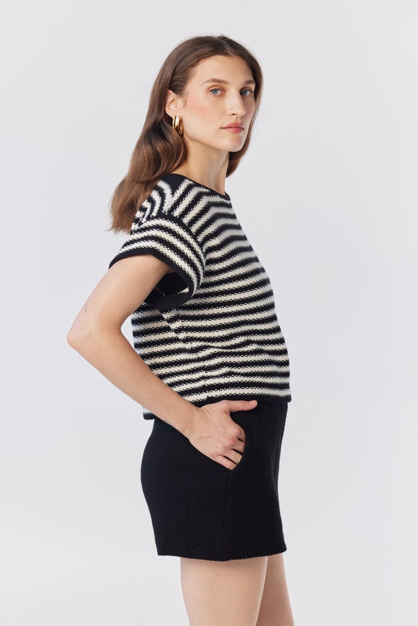 Kerry Tee in Black Stripe Pima Cotton Tops CHRISTINE ALCALAY