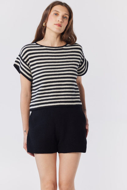 Kerry Tee in Black Stripe Pima Cotton Tops CHRISTINE ALCALAY