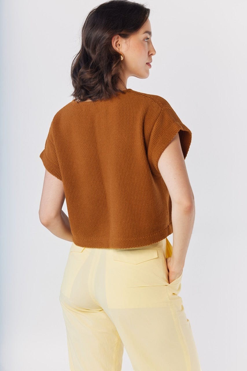 Kerry Tee in Brown Sugar Pima Cotton Tops CHRISTINE ALCALAY