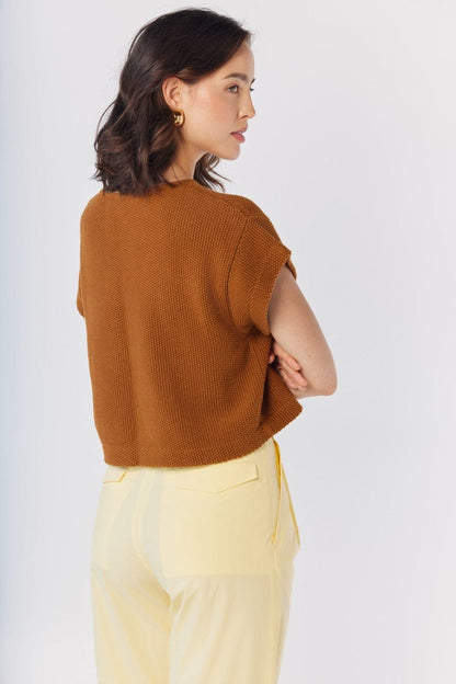Kerry Tee in Brown Sugar Pima Cotton Tops CHRISTINE ALCALAY