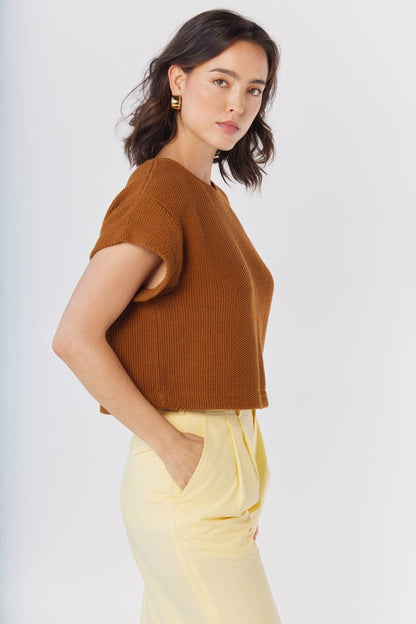 Kerry Tee in Brown Sugar Pima Cotton Tops CHRISTINE ALCALAY