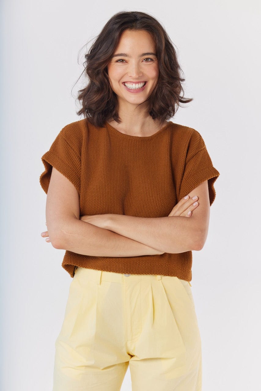 Kerry Tee in Brown Sugar Pima Cotton Tops CHRISTINE ALCALAY