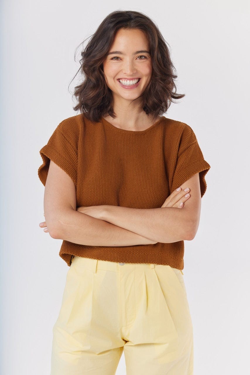 Kerry Tee in Brown Sugar Pima Cotton Tops CHRISTINE ALCALAY