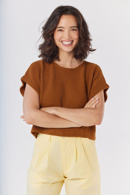 Kerry Tee in Brown Sugar Pima Cotton Tops CHRISTINE ALCALAY
