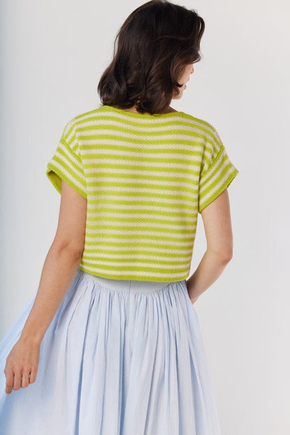 Kerry Tee in Lemongrass Stripe Pima Cotton Tops CHRISTINE ALCALAY