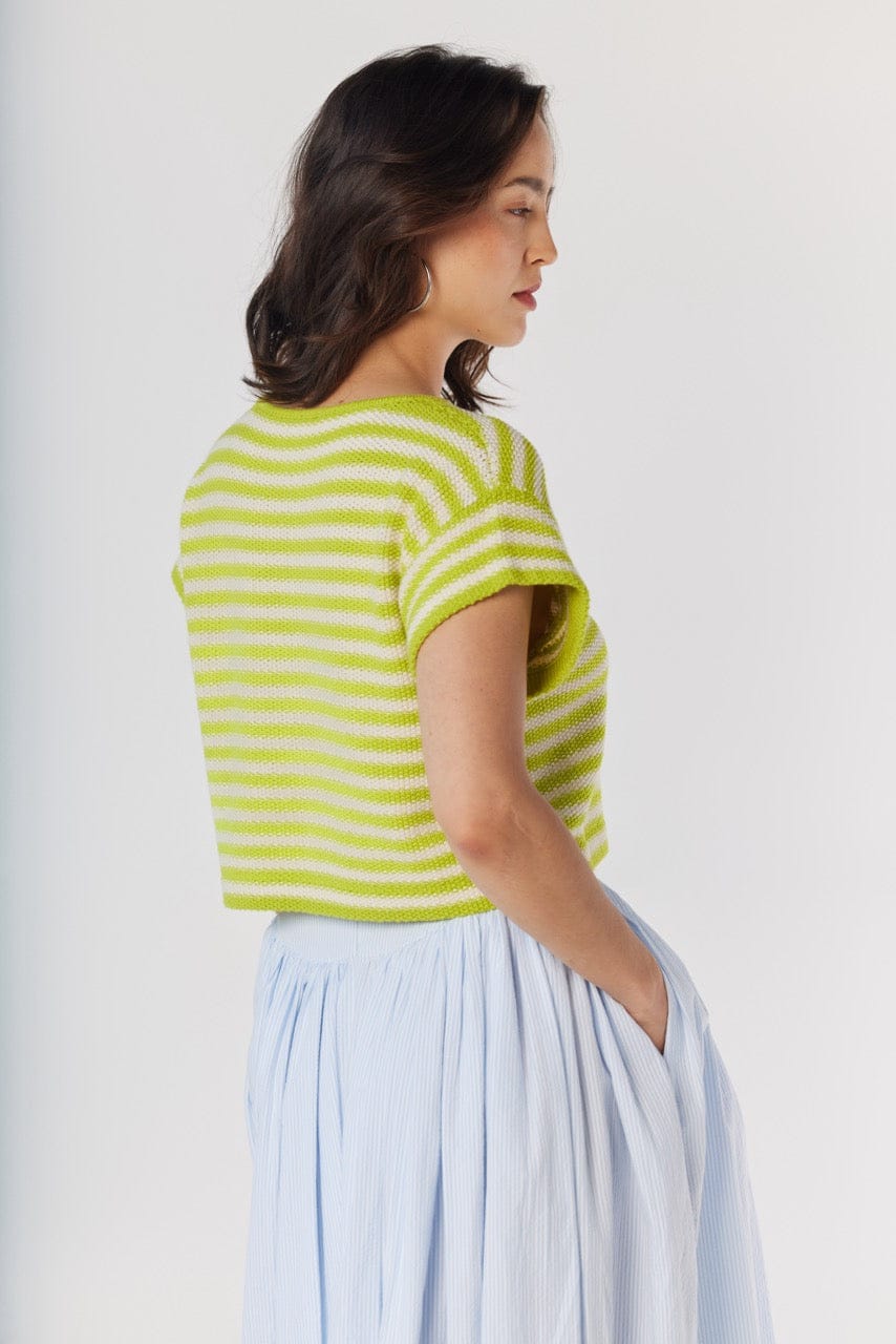 Kerry Tee in Lemongrass Stripe Pima Cotton Tops CHRISTINE ALCALAY