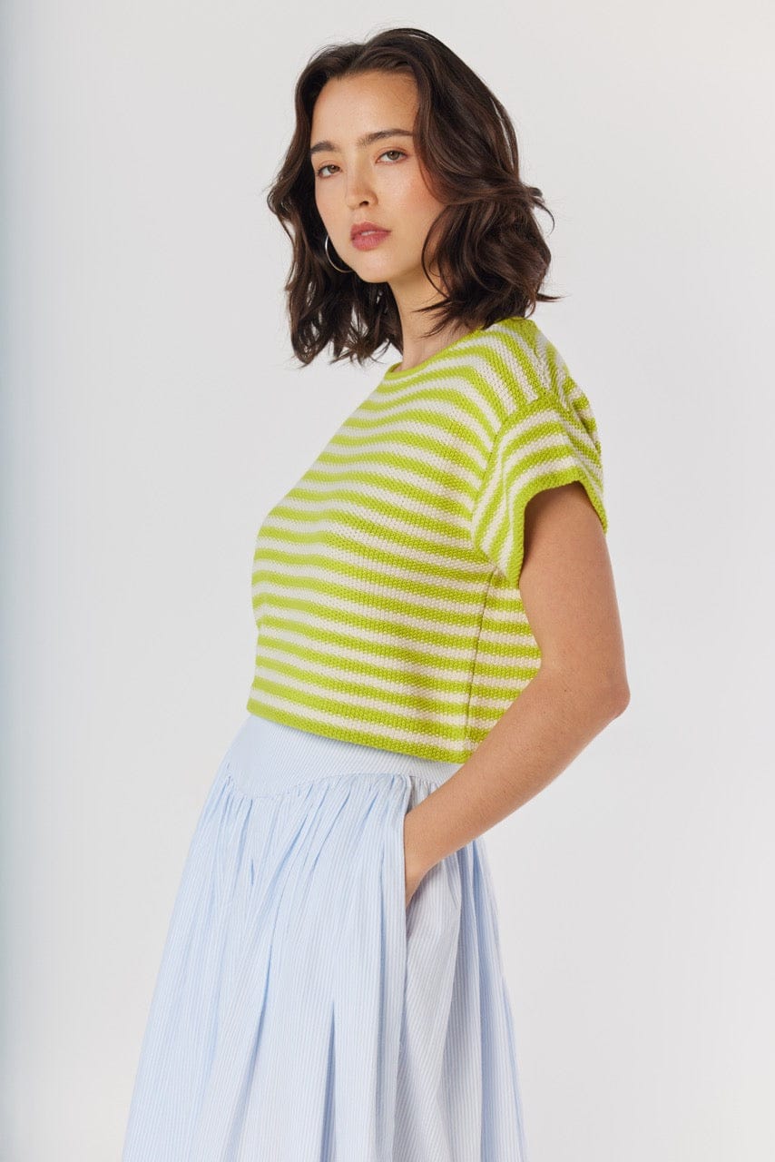 Kerry Tee in Lemongrass Stripe Pima Cotton Tops CHRISTINE ALCALAY