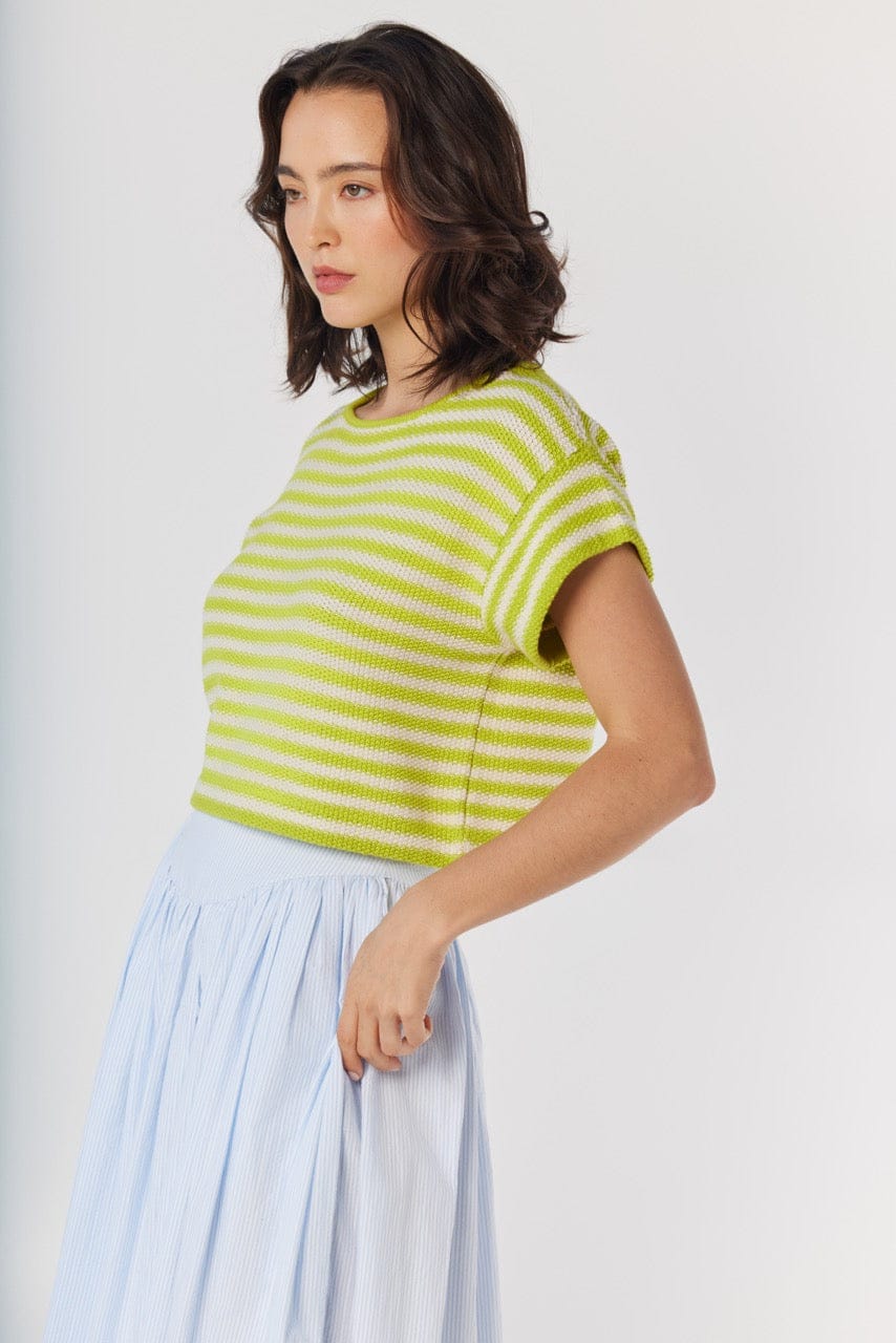 Kerry Tee in Lemongrass Stripe Pima Cotton Tops CHRISTINE ALCALAY