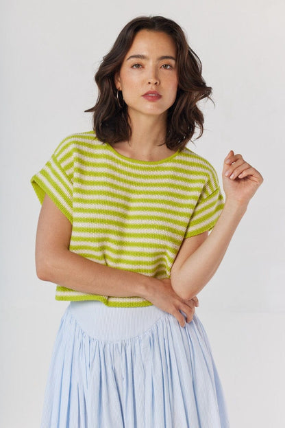 Kerry Tee in Lemongrass Stripe Pima Cotton Tops CHRISTINE ALCALAY