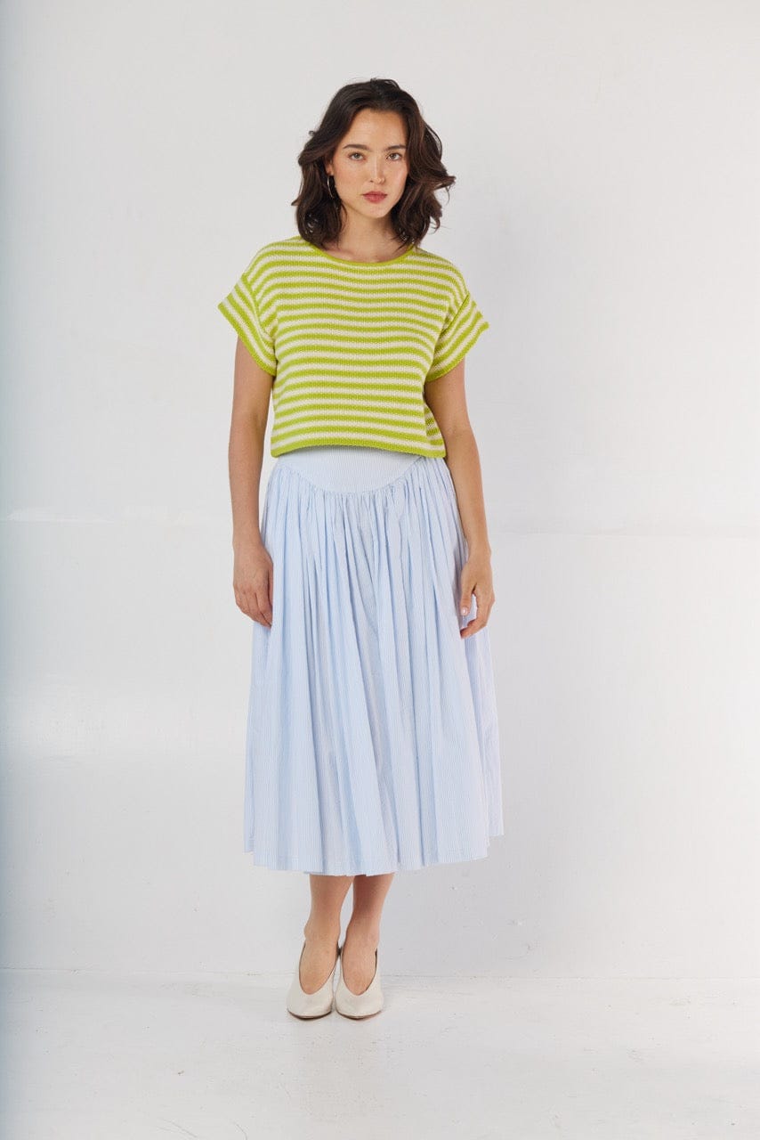 Kerry Tee in Lemongrass Stripe Pima Cotton Tops CHRISTINE ALCALAY