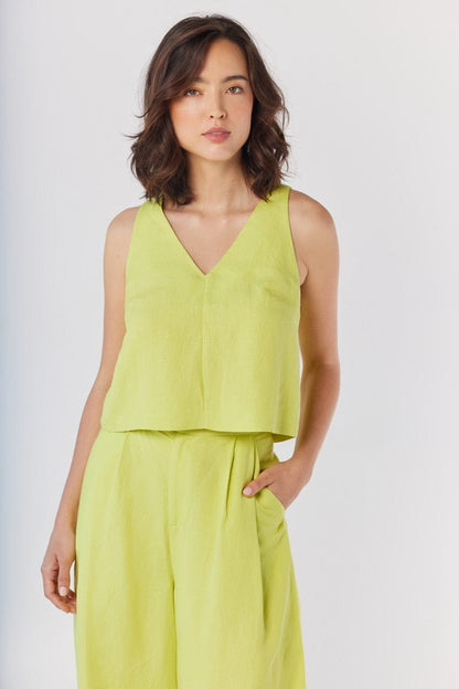 Viviane Tank in Lemongrass Linen Blend Tops CHRISTINE ALCALAY Lemongrass Extra Small