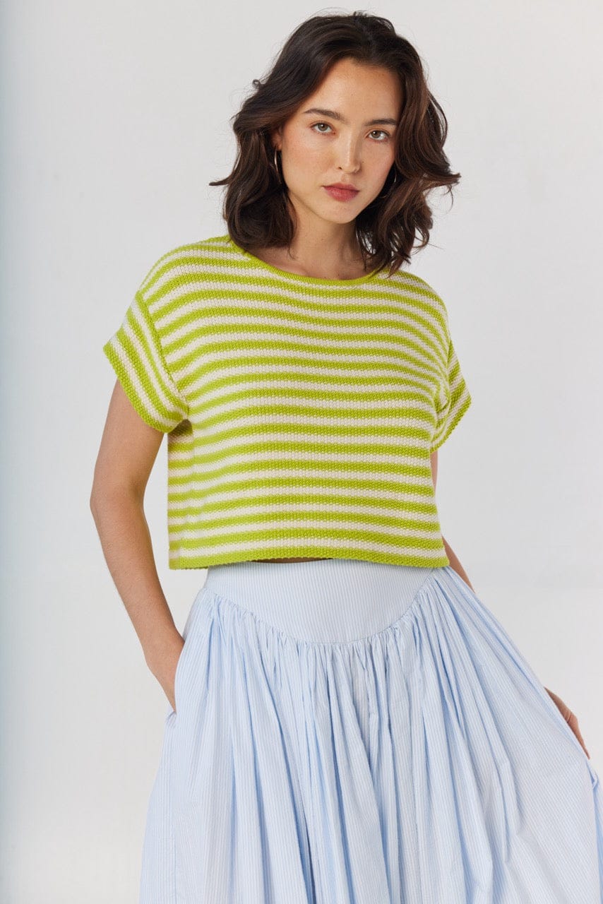 Kerry Tee in Lemongrass Stripe Pima Cotton Tops CHRISTINE ALCALAY Lemongrass Stripe XS/S