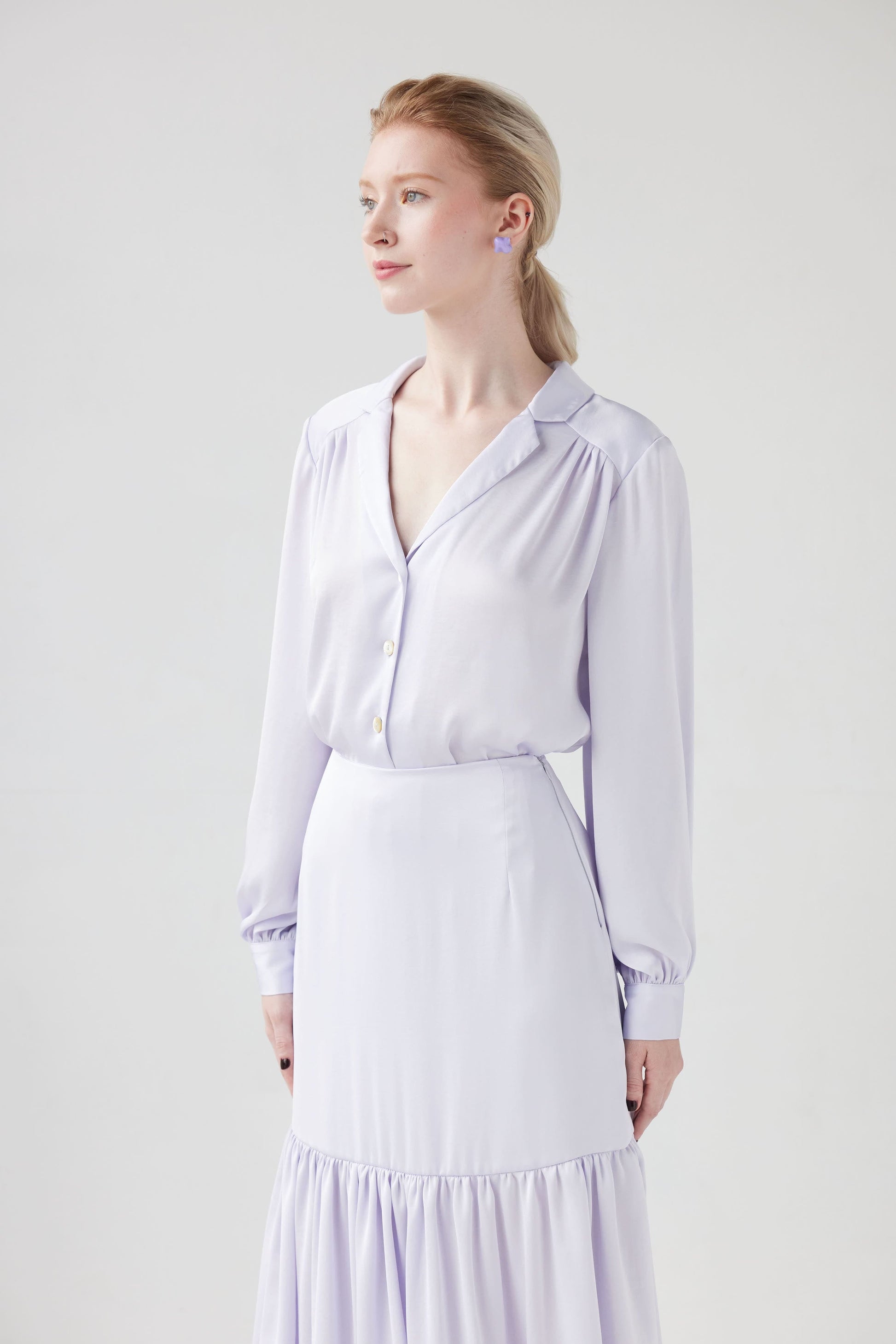 Rose Blouse in Japanese Charmeuse Tops Christine Alcalay Light Lilac Extra Small 