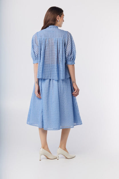 Livia Blouse in Bluebell Windowpane Cotton Blend Tops CHRISTINE ALCALAY