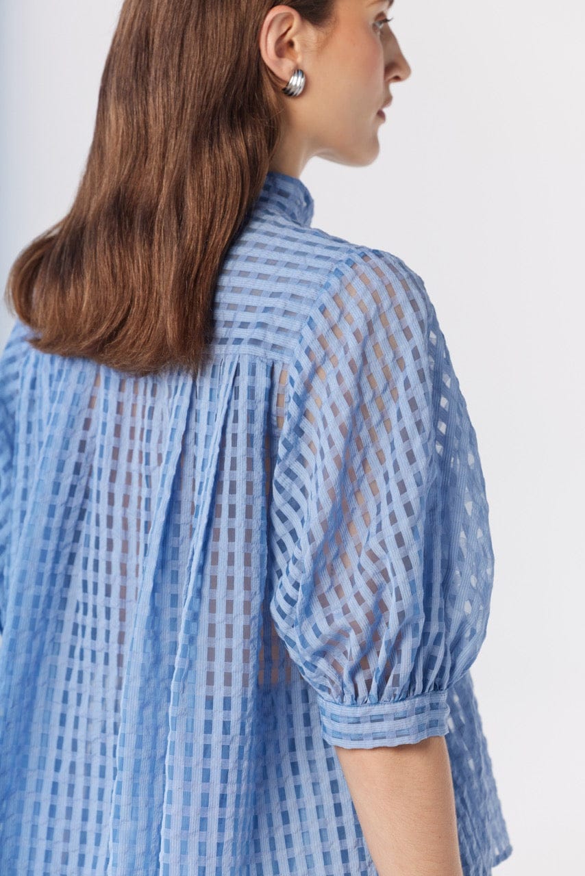 Livia Blouse in Bluebell Windowpane Cotton Blend Tops CHRISTINE ALCALAY