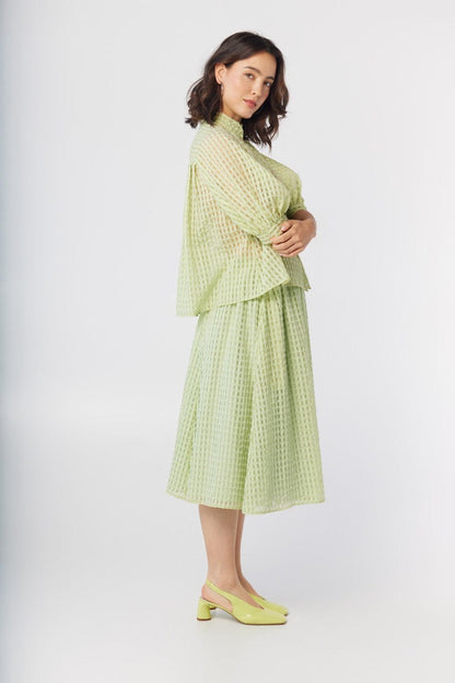 Livia Blouse in Pistachio Windowpane Cotton Blend Tops CHRISTINE ALCALAY