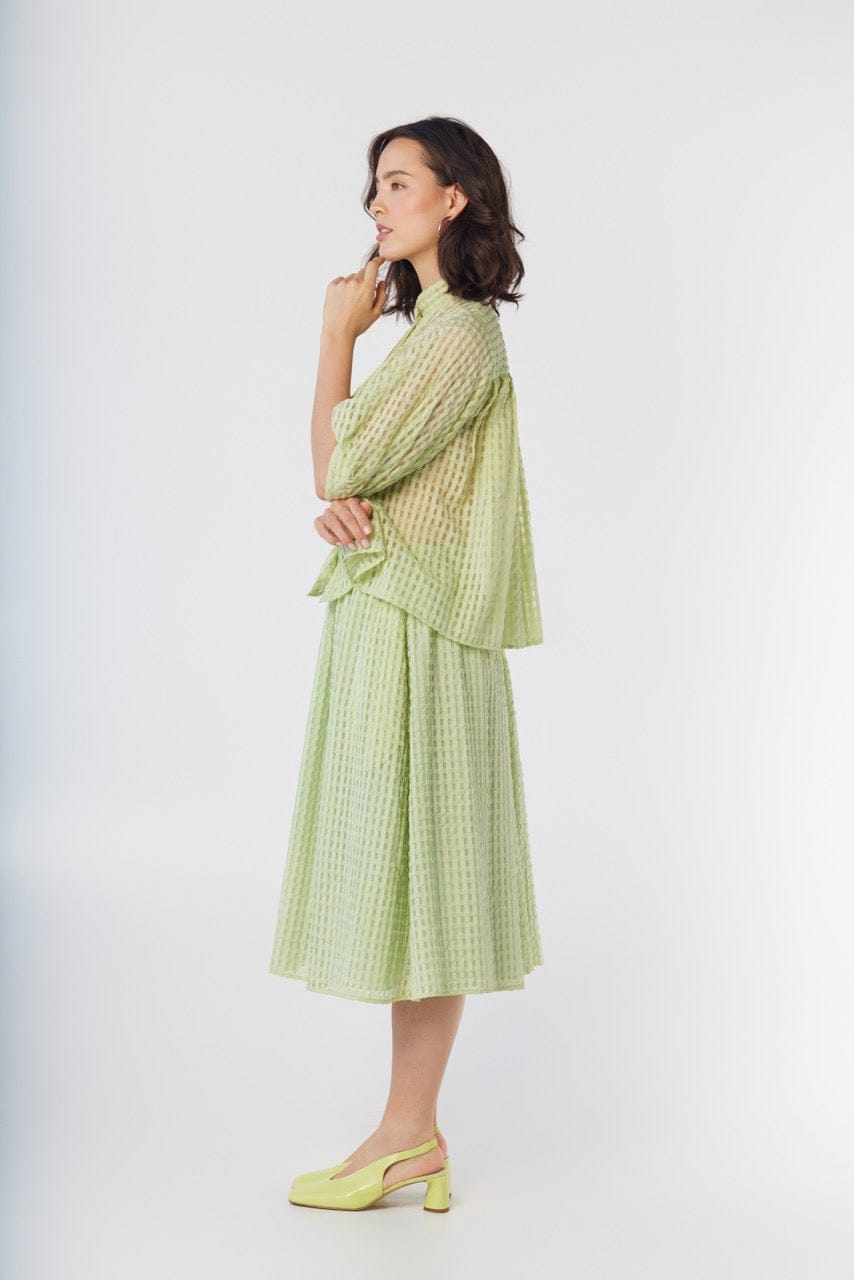 Livia Blouse in Pistachio Windowpane Cotton Blend Tops CHRISTINE ALCALAY