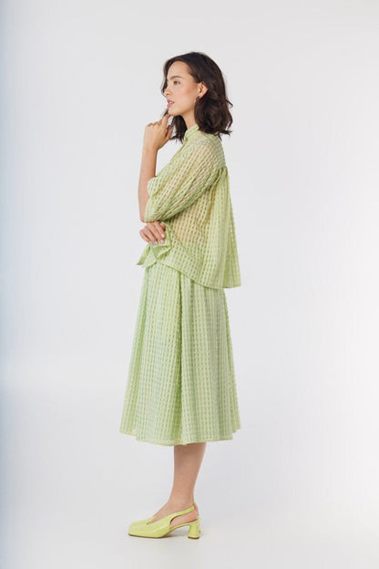 Livia Blouse in Pistachio Windowpane Cotton Blend Tops CHRISTINE ALCALAY
