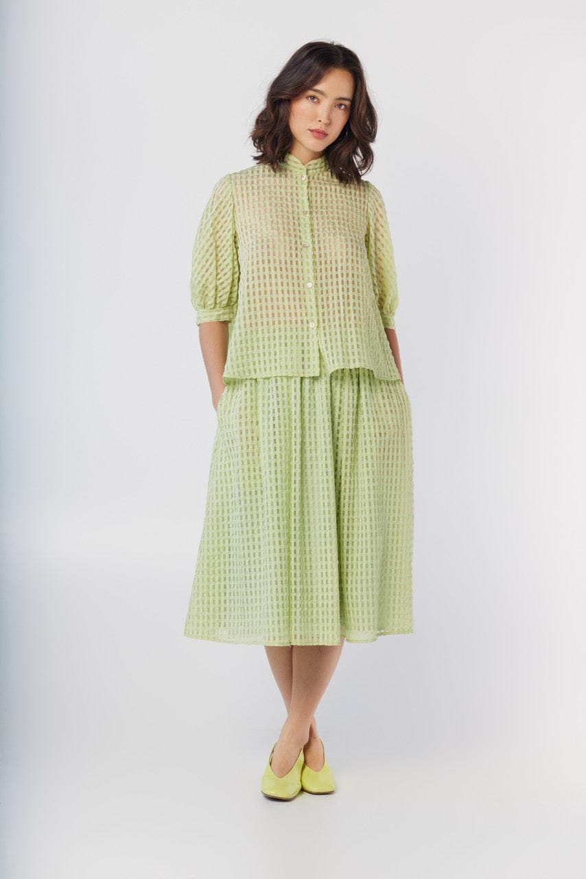 Livia Blouse in Pistachio Windowpane Cotton Blend Tops CHRISTINE ALCALAY