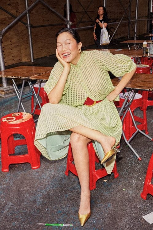 Livia Blouse in Pistachio Windowpane Cotton Blend Tops CHRISTINE ALCALAY