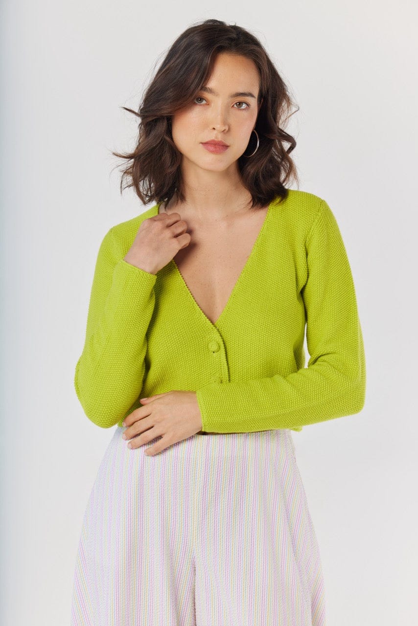 Lolita Cardigan in Lemongrass Pima Cotton Tops CHRISTINE ALCALAY Lemongrass Extra Small