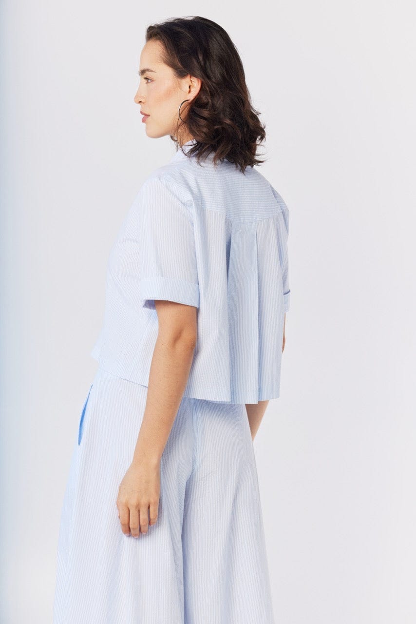 Matilde Top in Blue Stripe Seersucker Tops CHRISTINE ALCALAY