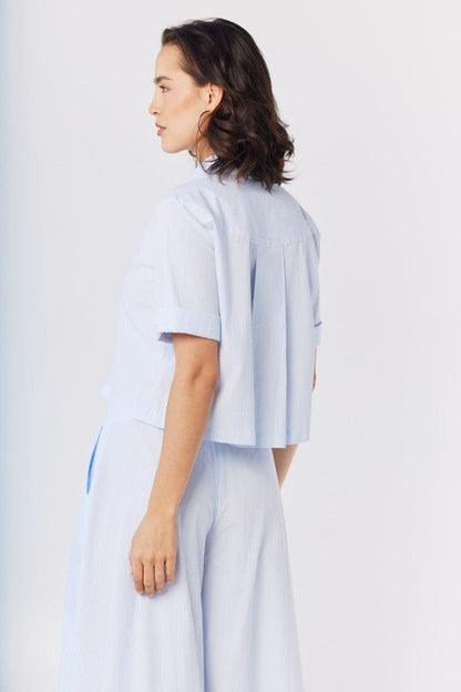 Matilde Top in Blue Stripe Seersucker Tops CHRISTINE ALCALAY