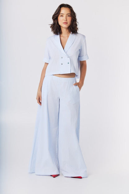 Matilde Top in Blue Stripe Seersucker Tops CHRISTINE ALCALAY