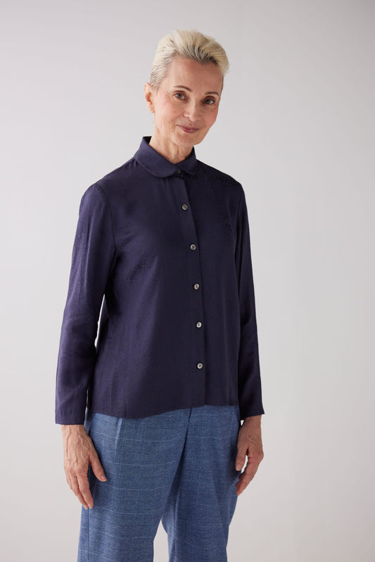 SAMPLE FW25 - Binty Blouse in Leopard Jacquard Samples CHRISTINE ALCALAY Navy Extra Small
