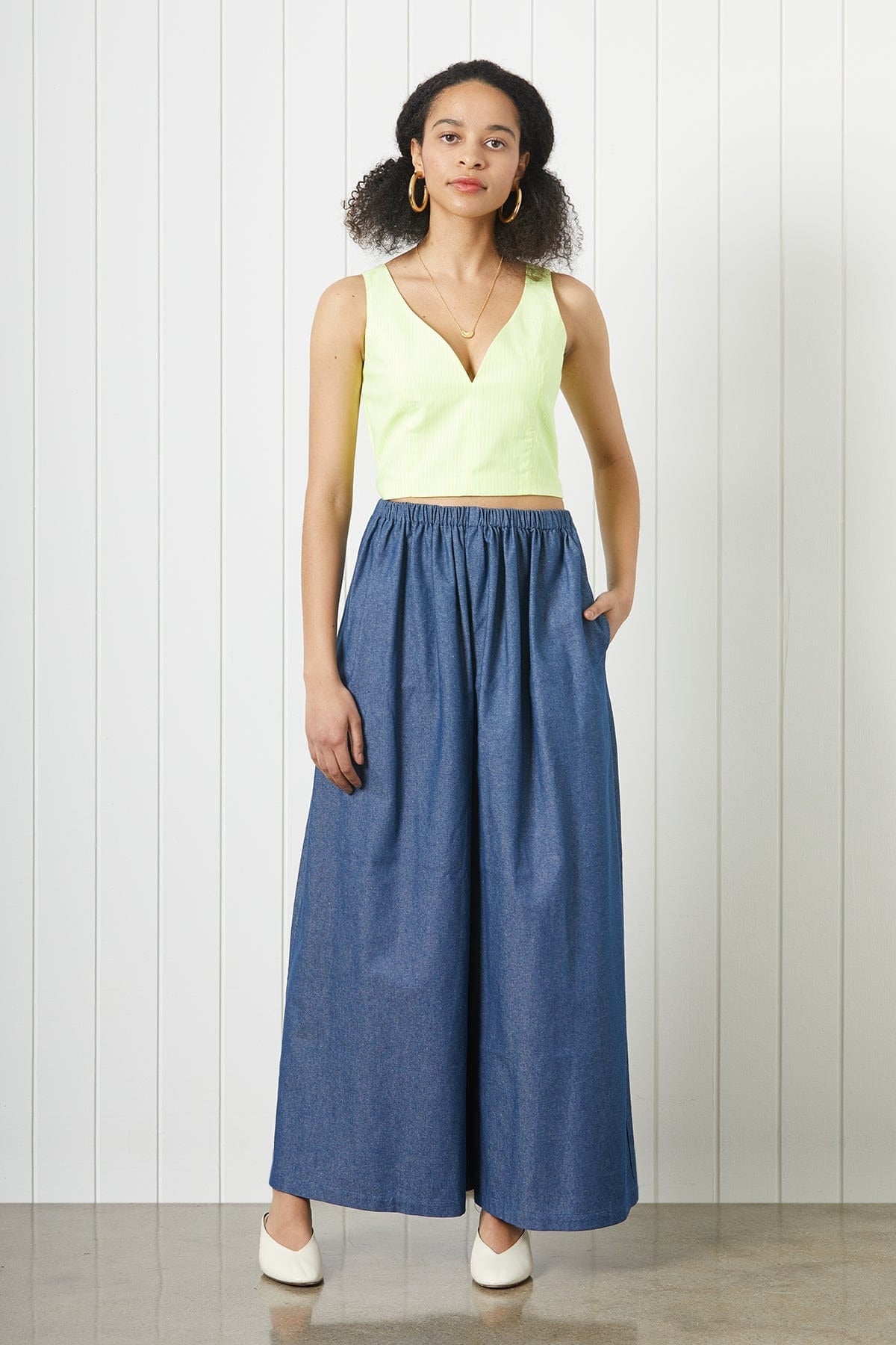 Loren Top in Cotton Poplin Tops CHRISTINE ALCALAY Neon Yellow Stripe 0 