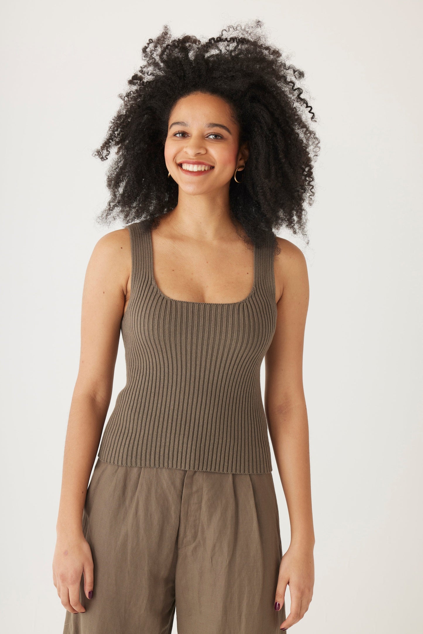 Kate Rib Tank in Pima Cotton Tops CHRISTINE ALCALAY Olive Extra Small 