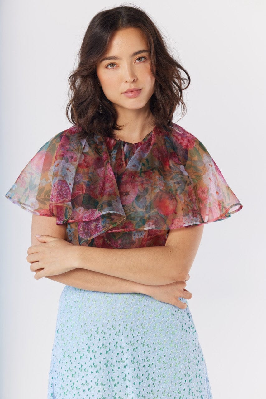 Izzy Blouse in Pom Floral Silk Organza Tops CHRISTINE ALCALAY Pom Floral Extra Small