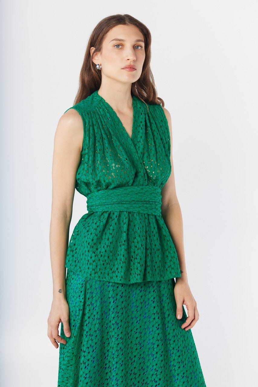 Rachel Blouse in Malachite Green Corded Lace Tops CHRISTINE ALCALAY Malachite Green XS/S