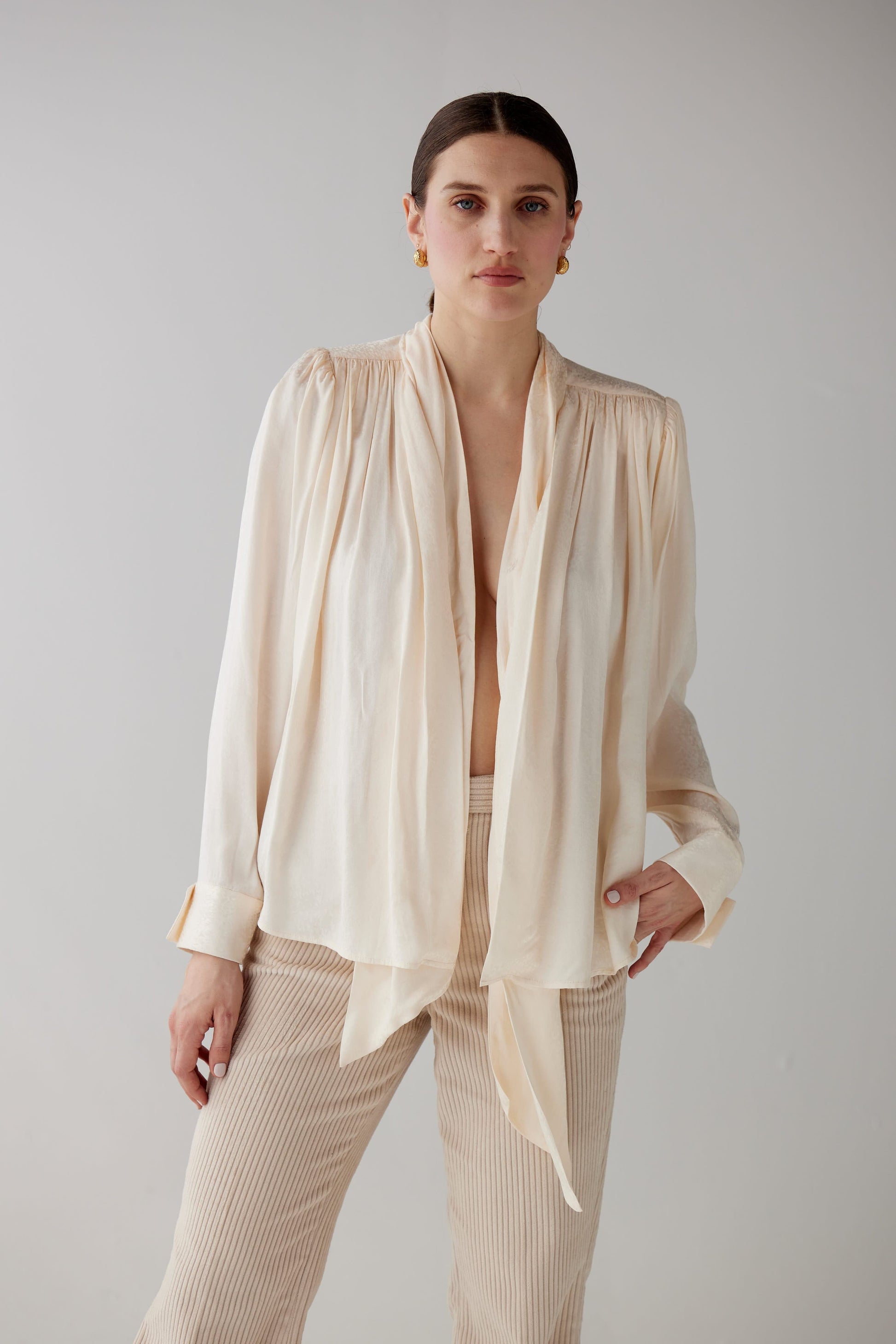 SAMPLE FW25 - Racquelle Blouse in Leopard Jacquard Samples CHRISTINE ALCALAY Cream Extra Small