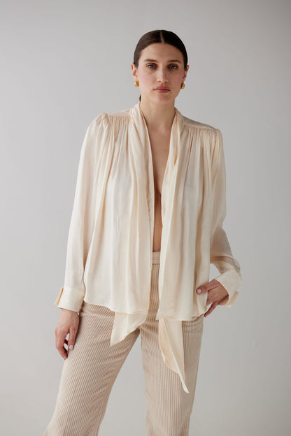 SAMPLE FW25 - Racquelle Blouse in Leopard Jacquard Samples CHRISTINE ALCALAY Cream Extra Small