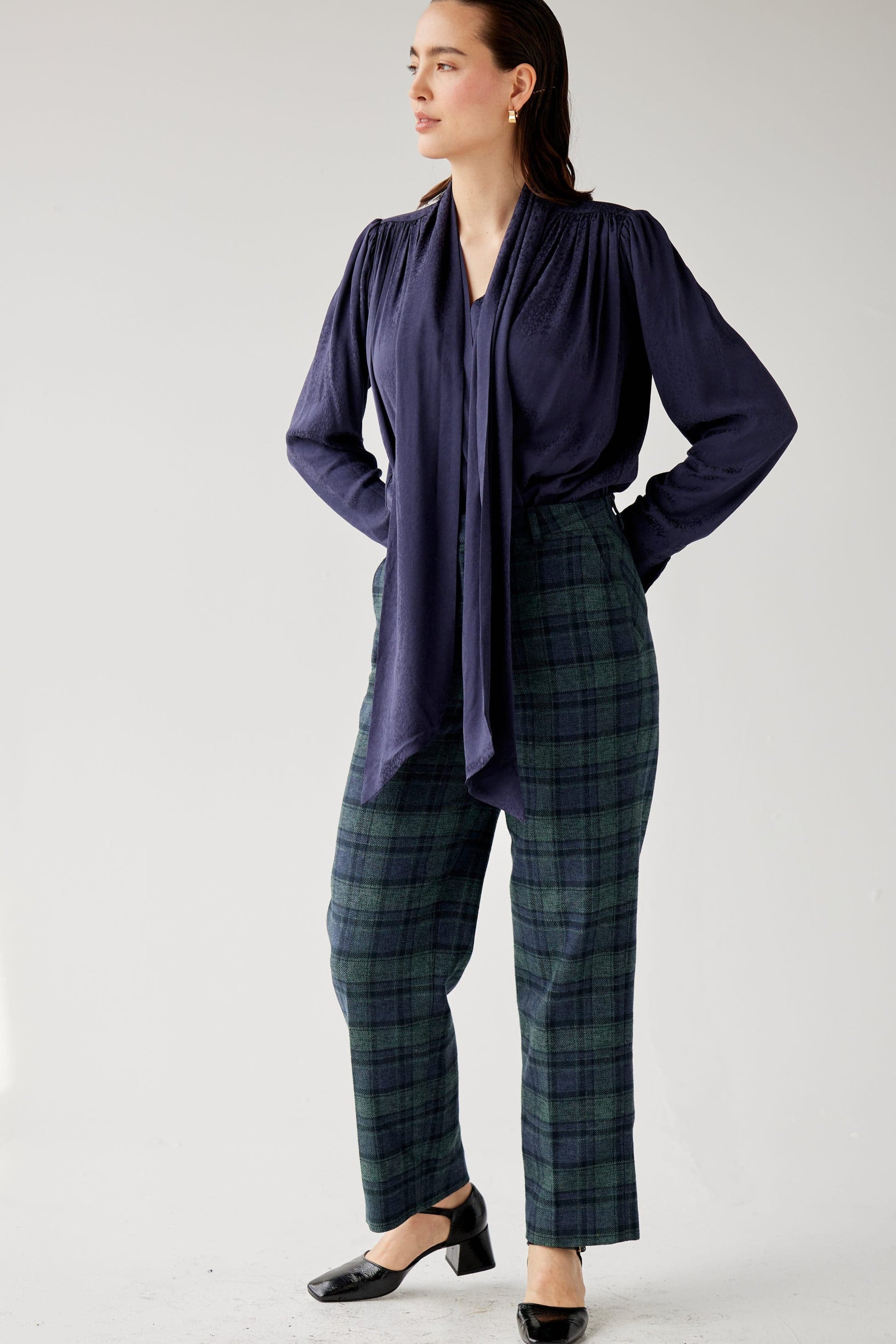 SAMPLE FW25 - Racquelle Blouse in Leopard Jacquard Samples CHRISTINE ALCALAY Navy Extra Small