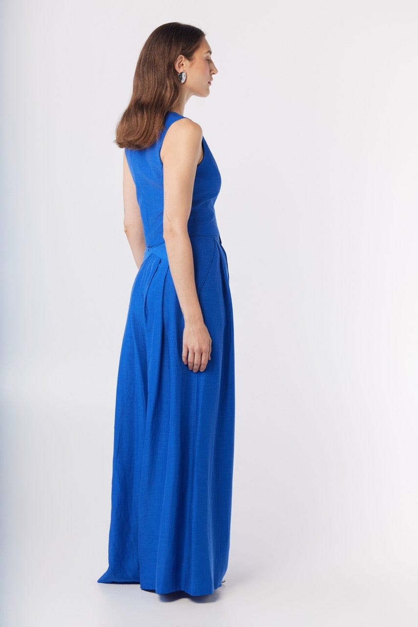 Sophie Top in Lapis Blue Cupro Linen Tops CHRISTINE ALCALAY